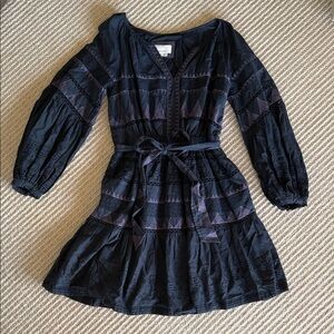 Anthropologie Navy Dress with Purple Embroidered Detail